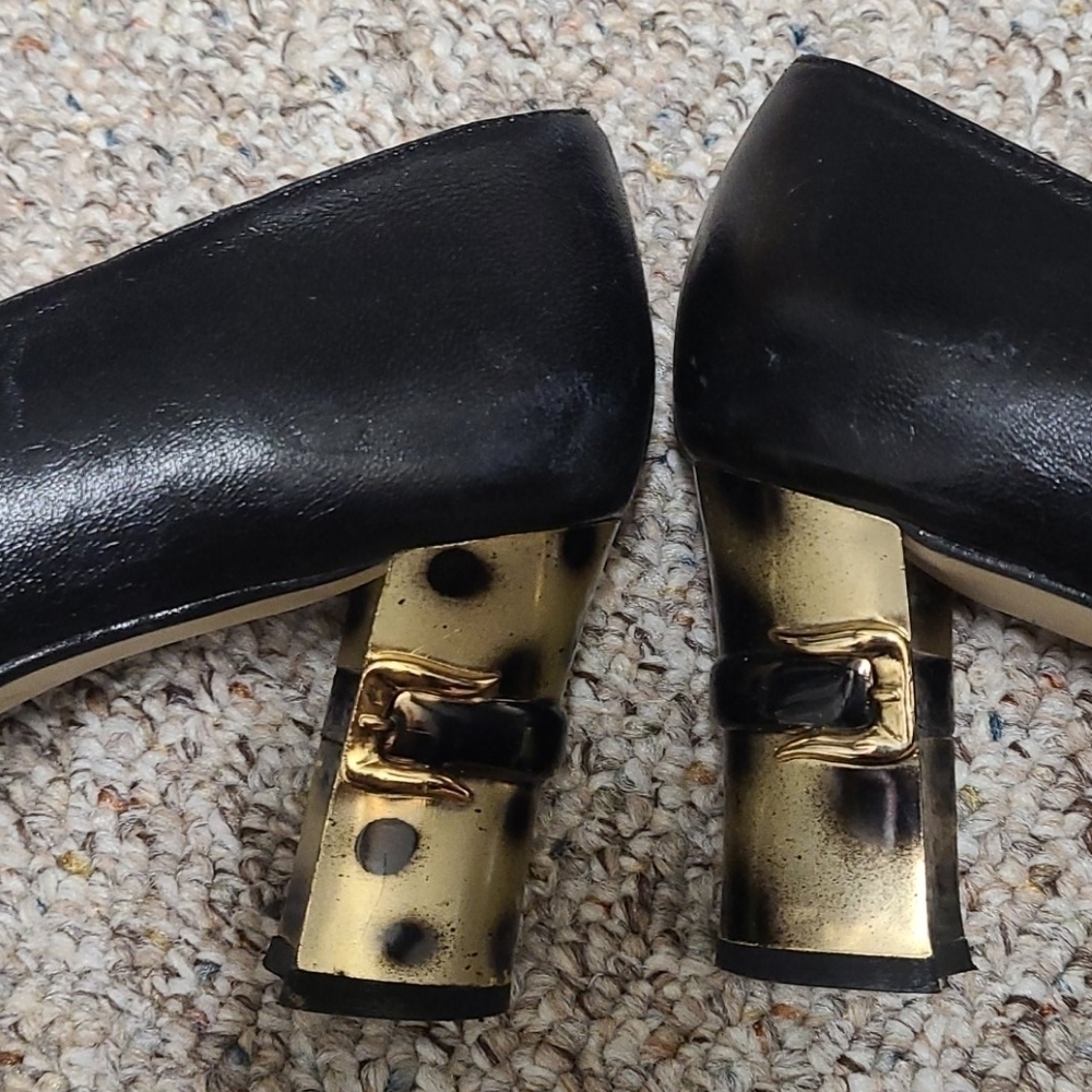 Spanish Leather Collection by Sergio Zelcer Black Pumps Size 9.5 Unique Heel - Picture 12 of 14